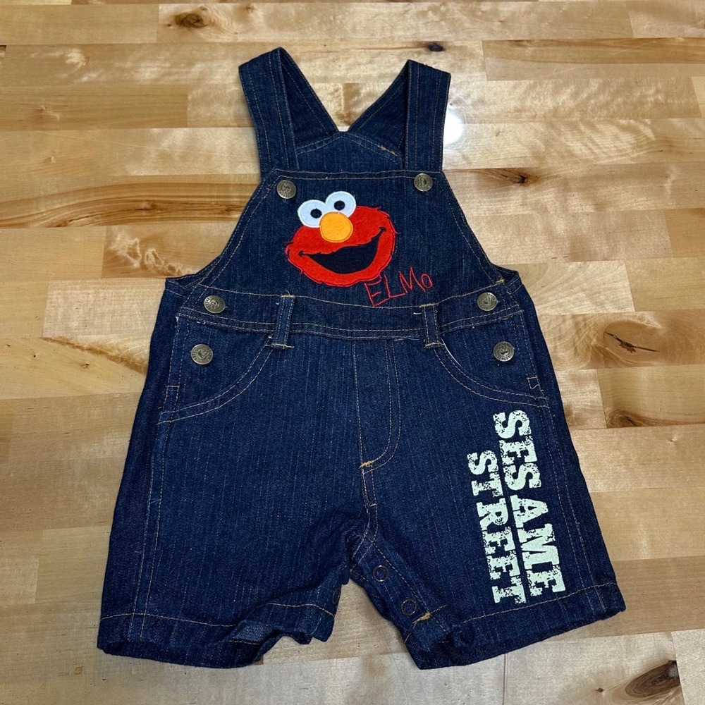 Sesame Street Elmo Denim Overalls‎ Kids 18M Blue Excellent Graphic Embroidered